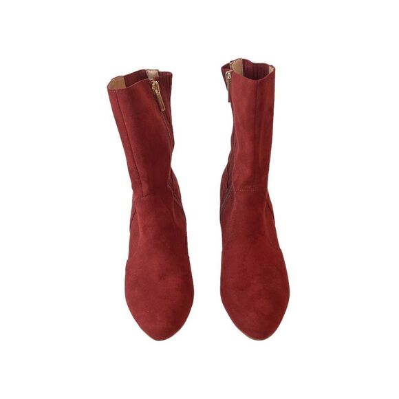 IMAN Burgundy Heeled Boots with Metallic Gold Heel - Picture 6 of 7